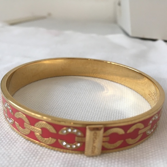 Authentic Coach Gold Toned & Pink Bracelet with crystals - Like New! - Picture 1 of 8